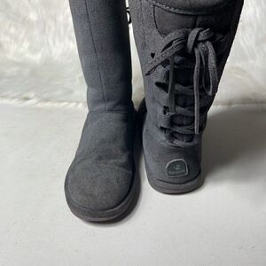 Bearpaw philly gray suede tall boots with wool blend lining &sheep skin size 9